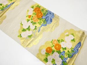 雲取りに流水・菊模様織り出し袋帯